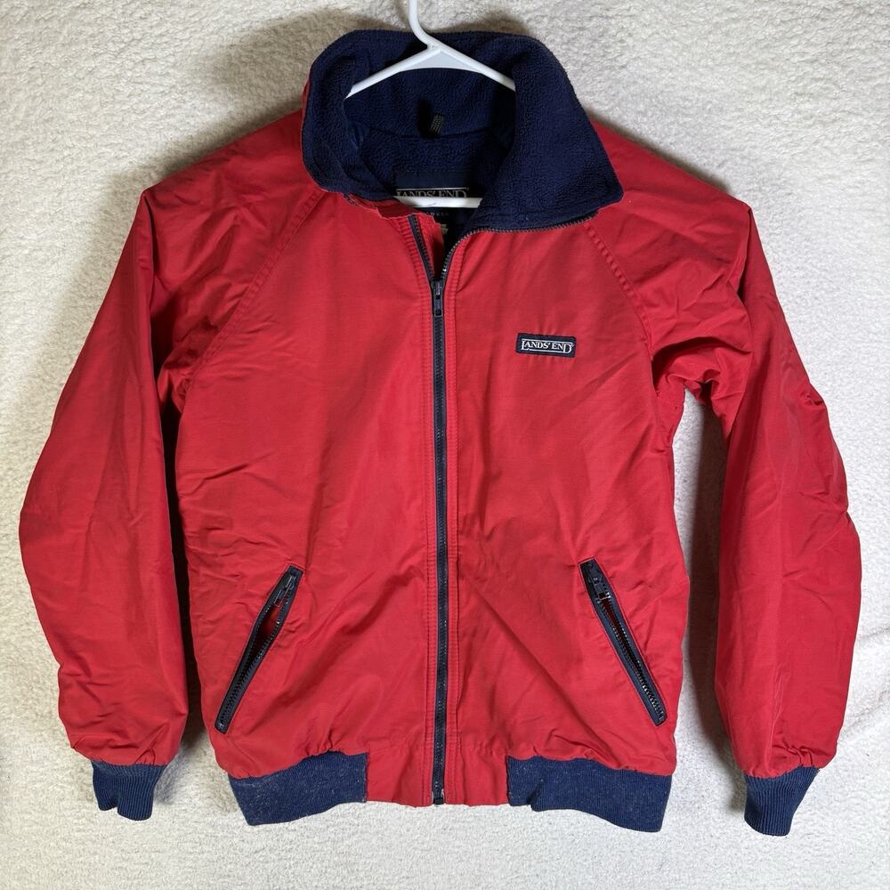 Vintage Lands End Jacket Mens Medium Red Squall Fleece Lined Made USA 90s